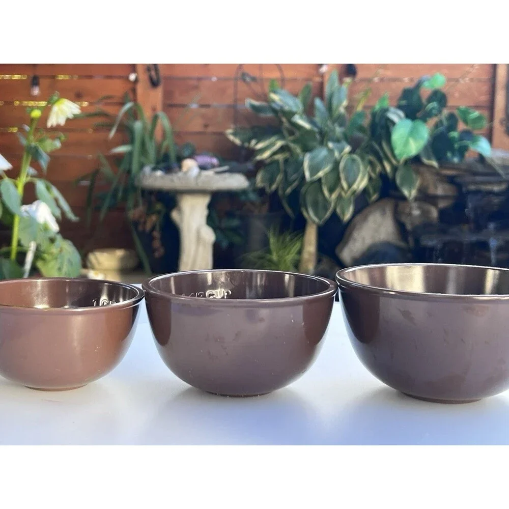 Melamine Nesting Measuring Prep Bowl Set 3 Brown Kitchen Mixing Bowls 2 Cup